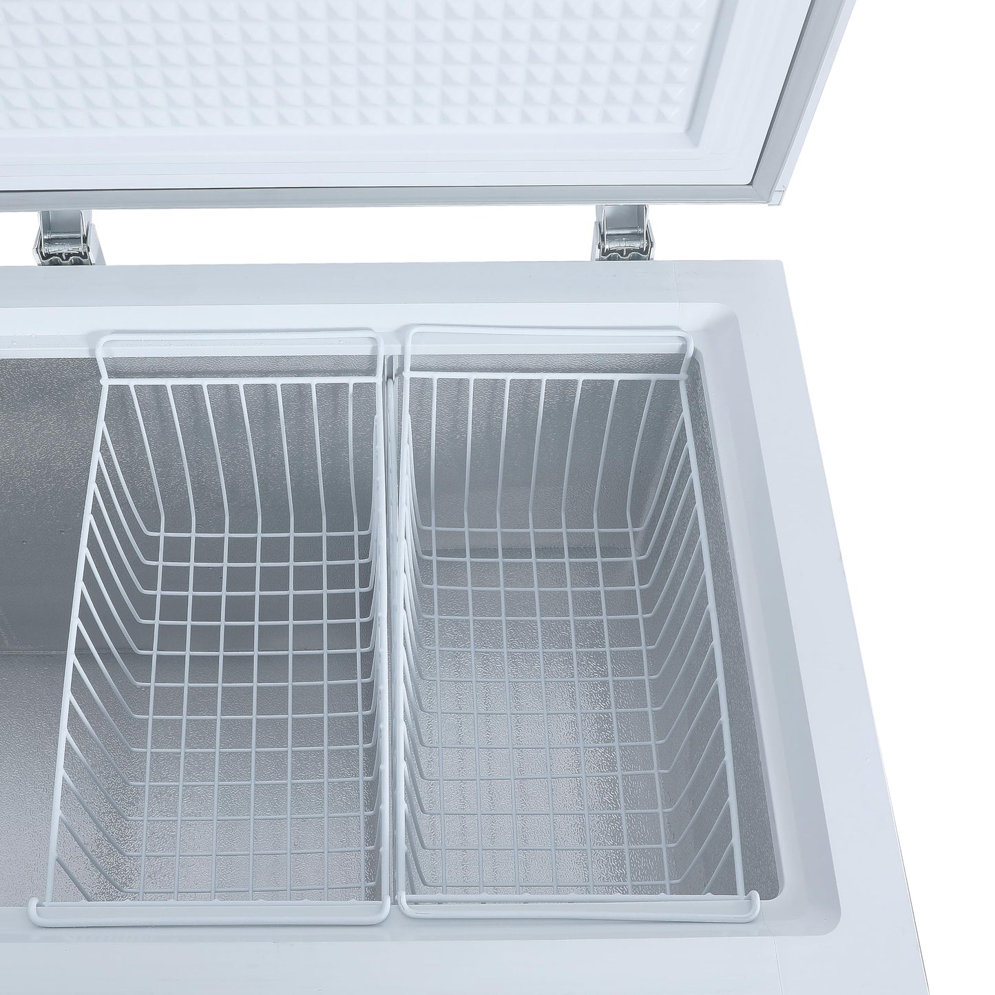 Hamilton Beach HBFRF2129 21 cu ft Double Door LID Garage-Ready Chest Freezer-White, Vinyl-Coated Baskets, Space-Saving Flat Back, Stay-Open, Front-Access Drain, for Storage, Hunting, Large Family