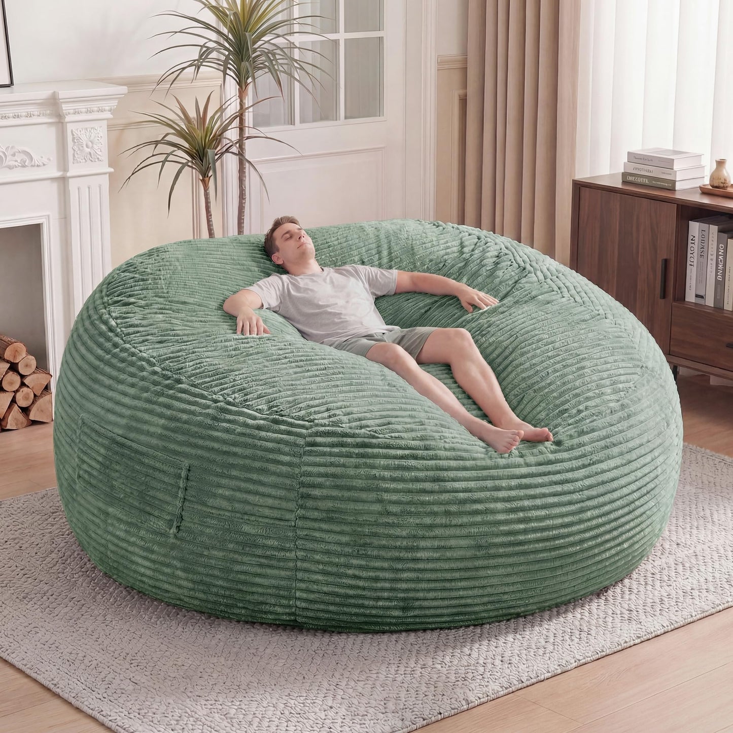 Claiks 8 Ft Giant Foam Bean Bag Chair, Oversized Couch with Removable Cover, Soft Plush Bean Bag Chairs for Adults and for Kids Teens Adults in Living Room, Green