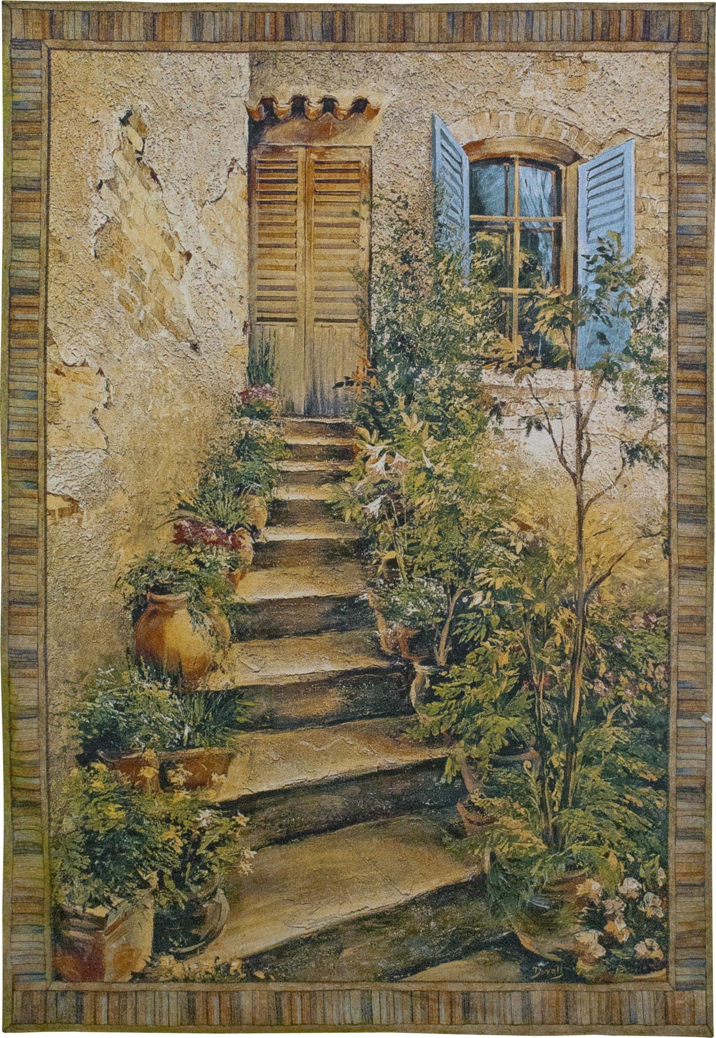 Tuscan Villa II by Roger Duvall | Woven Tapestry Wall Art Hanging | Rustic Italian Village Steps | 100% Cotton USA Size 53x75