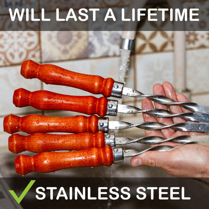 Long Stainless Steel BBQ Skewers 23.6" — Shish Kabob/Kebab Sticks, Flat Heavy-Duty Metal Grilling Rods for Picanha & Shashlik, Brazilian BBQ, Set of 10
