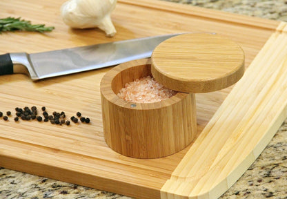 Round Bamboo Salt Box, Eco-Friendly, 100% Organic Bamboo, Professional-Grade Storage Container