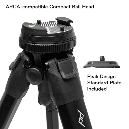 Peak Design Travel Tripod, Carbon Fiber, Compact Design, Quick Setup and Takedown, Pro-Level Stability, Ergonomic Ball Head, Compact and Portable Travel Tripod for Camera and Phone, 20 lb Capacity