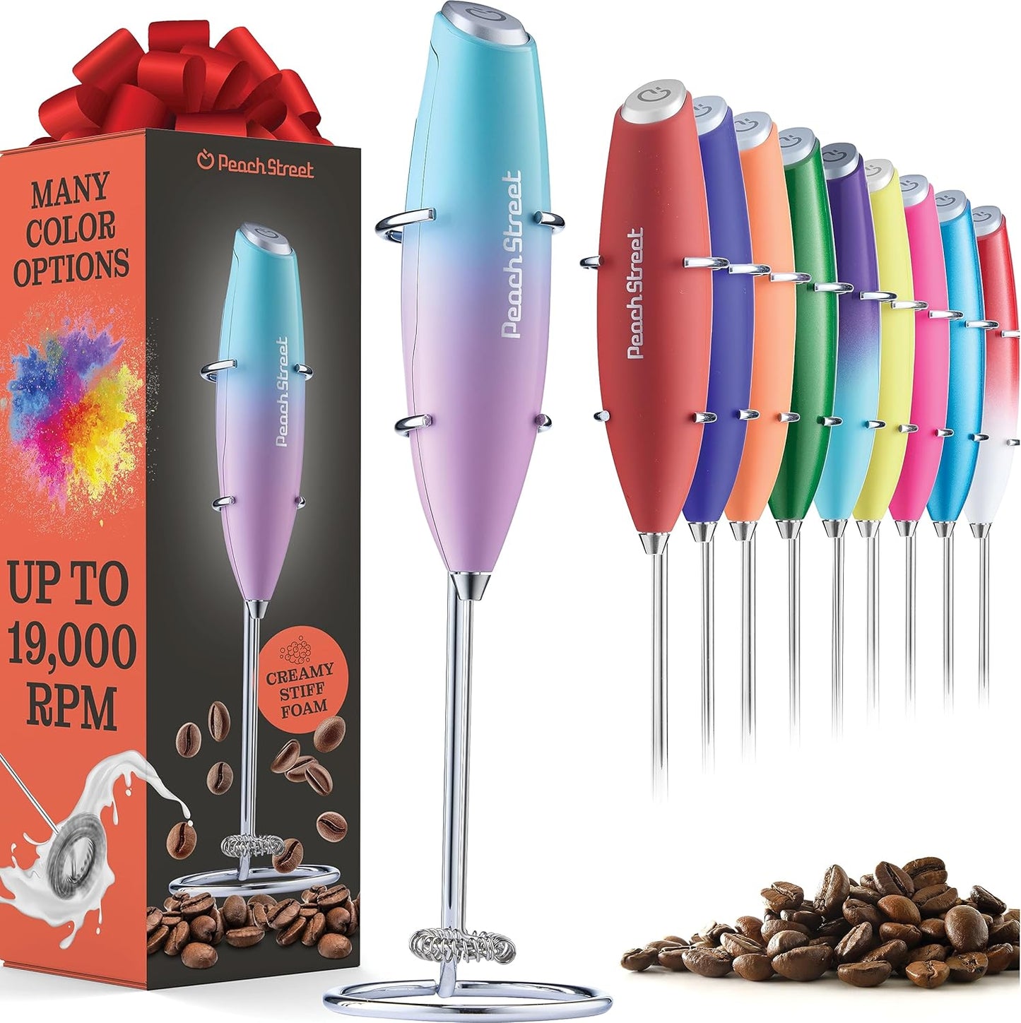 Powerful Handheld Milk Frother - Mini Milk Foamer, Battery Operated Stainless Steel Mixer with Frother Stand