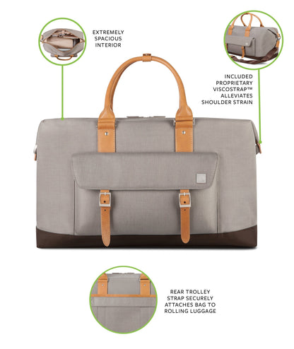 Moshi Vacanza Weekend Travel Bag, Duffle Canvas Luggage, Weather-Resistant Handbag- Gray