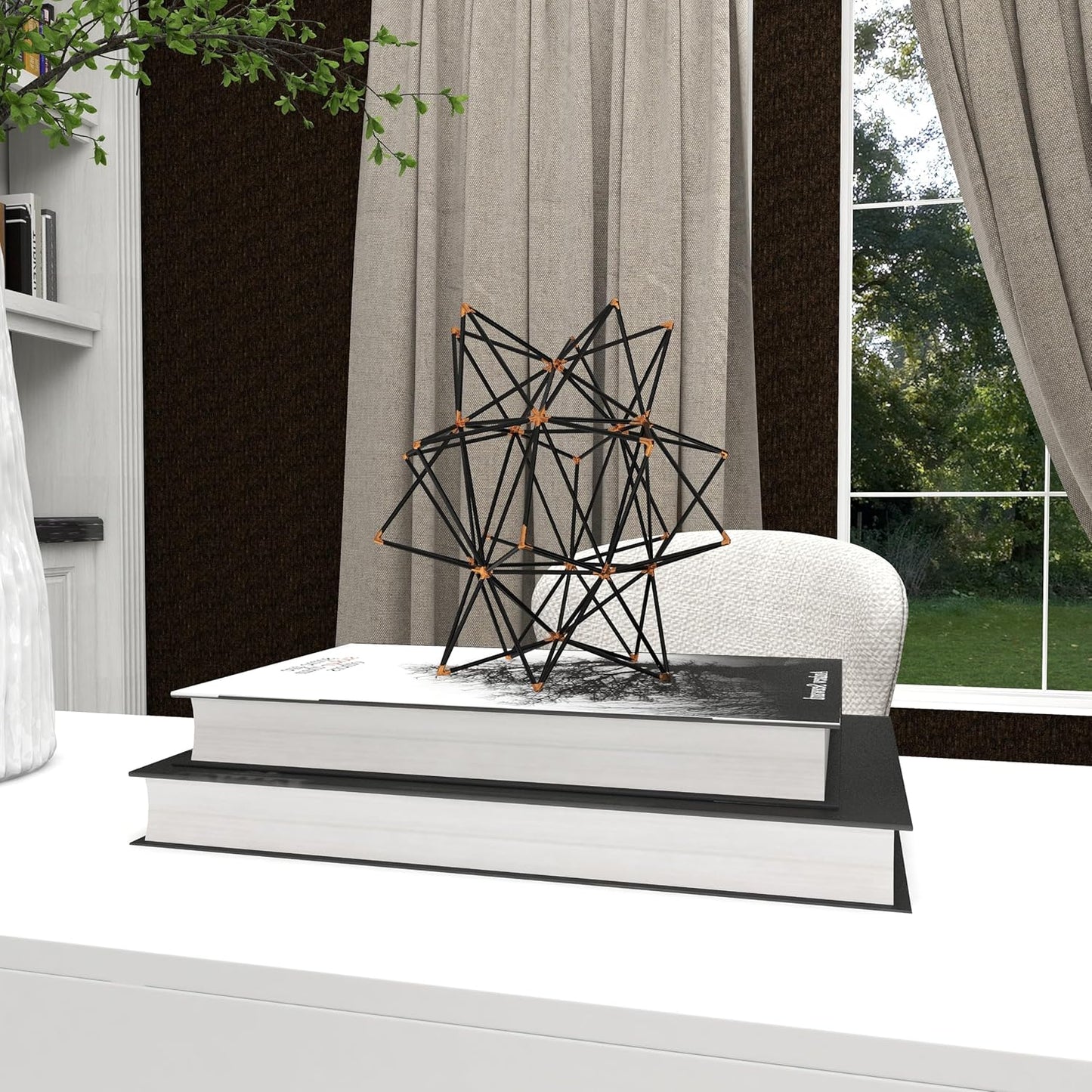 Deco 79 Metal Geometric Decorative Sculpture Home Decor Statue with Gold Accents, 7" x 7" x 7", Black