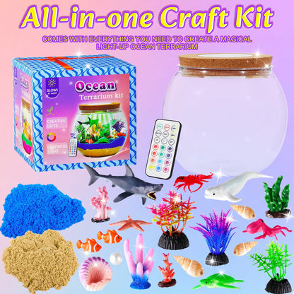 Gifmore Ocean Light Up Terrarium Kit for Kids, DIY Shark Sea Animal Crafts Toys, Birthday Presents for Boys Girls Ages 4-12