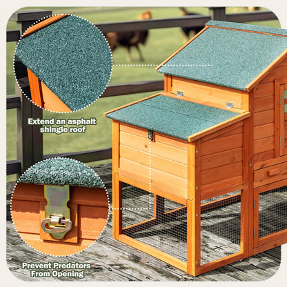 Large Wooden Chicken Coop for 4-6 Chickens, Secure Outdoor Hen House with Enclosed Run, Weather-Resistant Roof, Easy-Clean Slide-Out Tray & Nesting Boxes (Includes 2 Training Eggs)