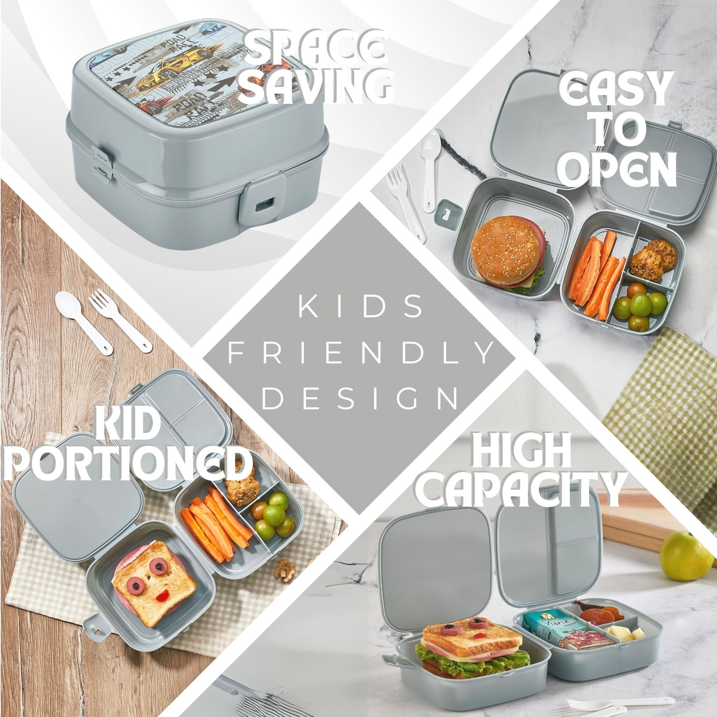HEFA Lunch Box for Kids, All-in-One Foldable Lunch Box, Bento Box for Girls, Spoon and Fork included, Sandwich Containers