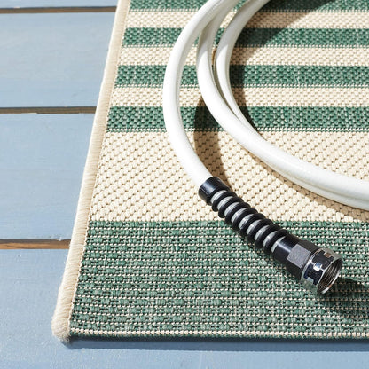 SAFAVIEH Courtyard Collection 2' x 3'7" Beige/Dark Green CY6062 Nautical Coastal Stripe Waterproof Easy Cleansing Mat