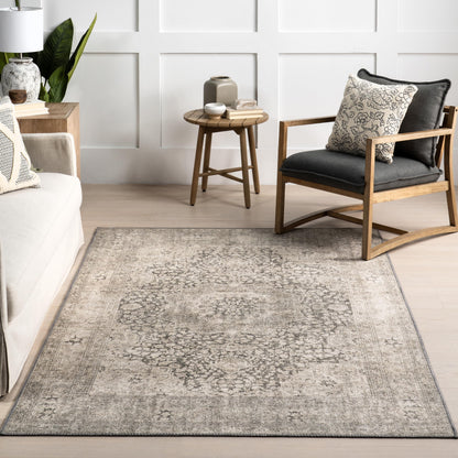 Nuloom Hillstone Collection Agnetha Grey/Taupe, 7'10" x 10', Vintage Medallion, Soft and Cozy, High Traffic, Stain Resistant, Easy Clean, Durable Area Rug for Bedroom, Living Room, Dining, Foyer