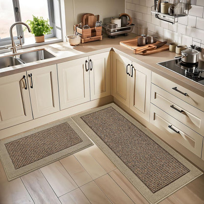 BEQHAUSE Kitchen Rugs and Mats Set of 2 Non-Slip Kitchen Mats for Floor, Absorbent and Stain Resistant Kitchen Runner, Machine Washable Rugs for Kitchen, Laundry & Sink, 20"x32"+20"x48", Taupe