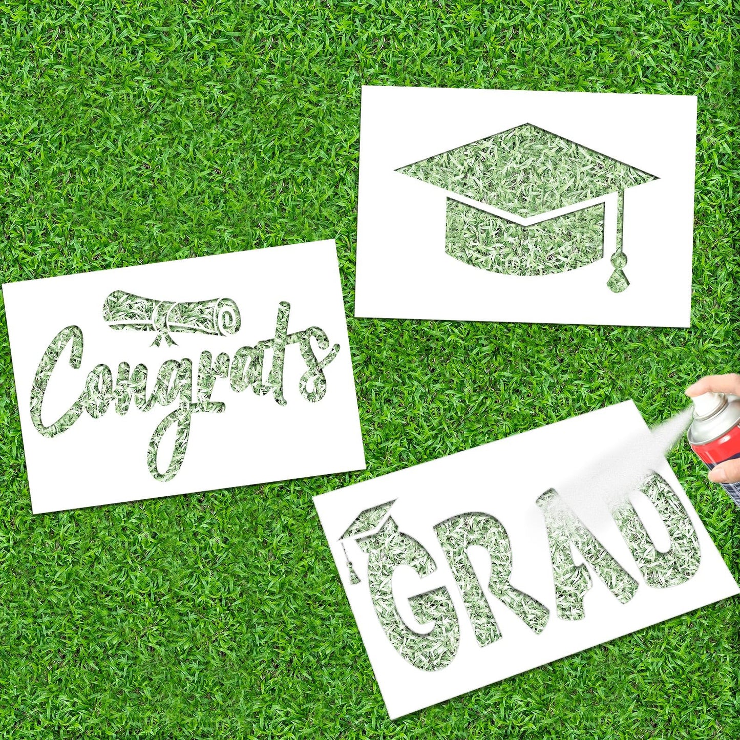 Kolldenn 3 Pcs Graduation Yard Stencils Happy Graduation Stencil Template Graduation Hat and Diploma Reusable Painting Wall Stencils for Craft DIY