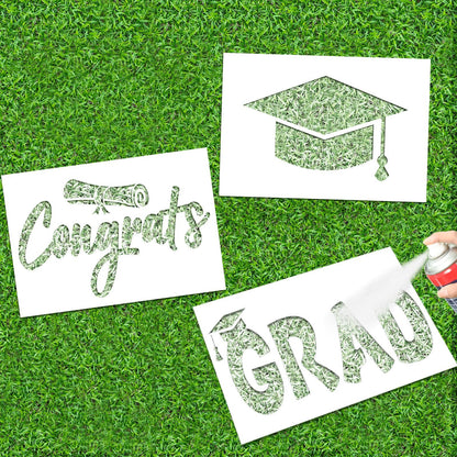 Kolldenn 3 Pcs Graduation Yard Stencils Happy Graduation Stencil Template Graduation Hat and Diploma Reusable Painting Wall Stencils for Craft DIY