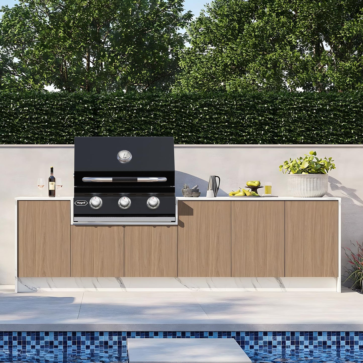 Hygrill STD Series Heavy Duty 3-Burner Built In Grill for Natural Gas, Stainless Steel Outdoor Kitchen Grill Head, Black