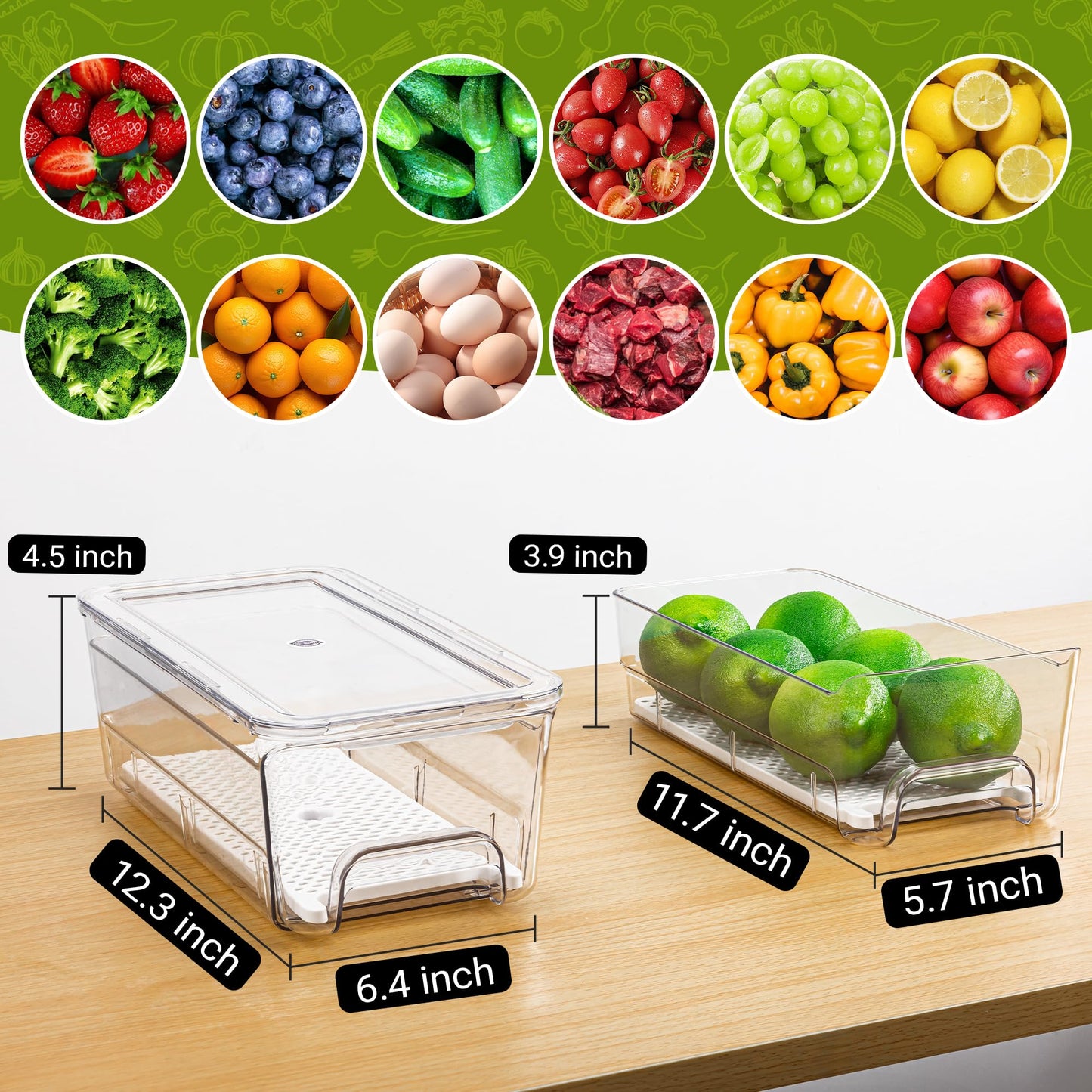 Imncya 4 Pack Fridge Organizer Drawers Bins, Clear Stackable Pull Out Refrigerator Drawer Organizer, Fridge Storage Container with Lids for Fruits, Vegetables, Drinks and Food