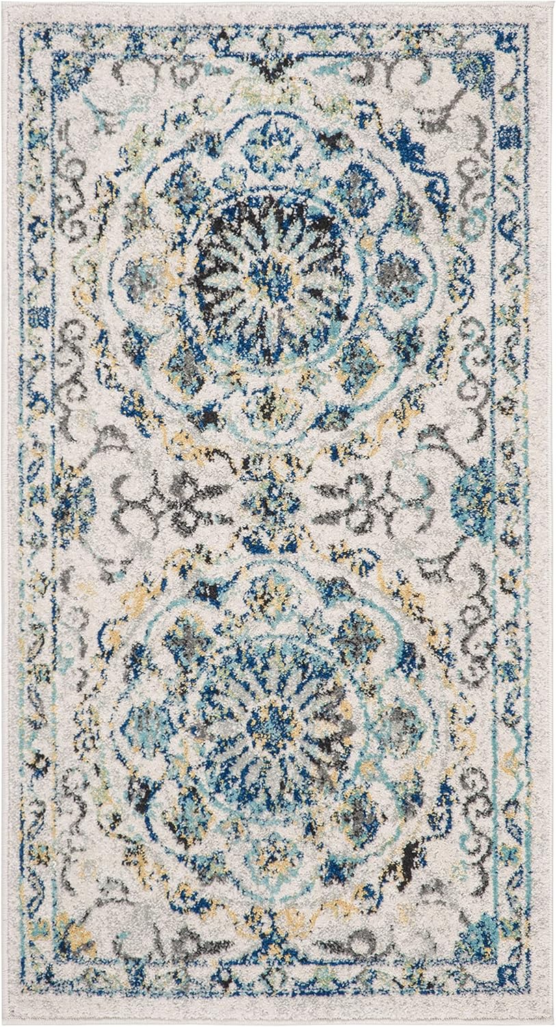 SAFAVIEH Evoke Collection Accent Rug (2'2" x 4', Ivory & Blue, Boho Design, Non-Shedding, Easy Care)