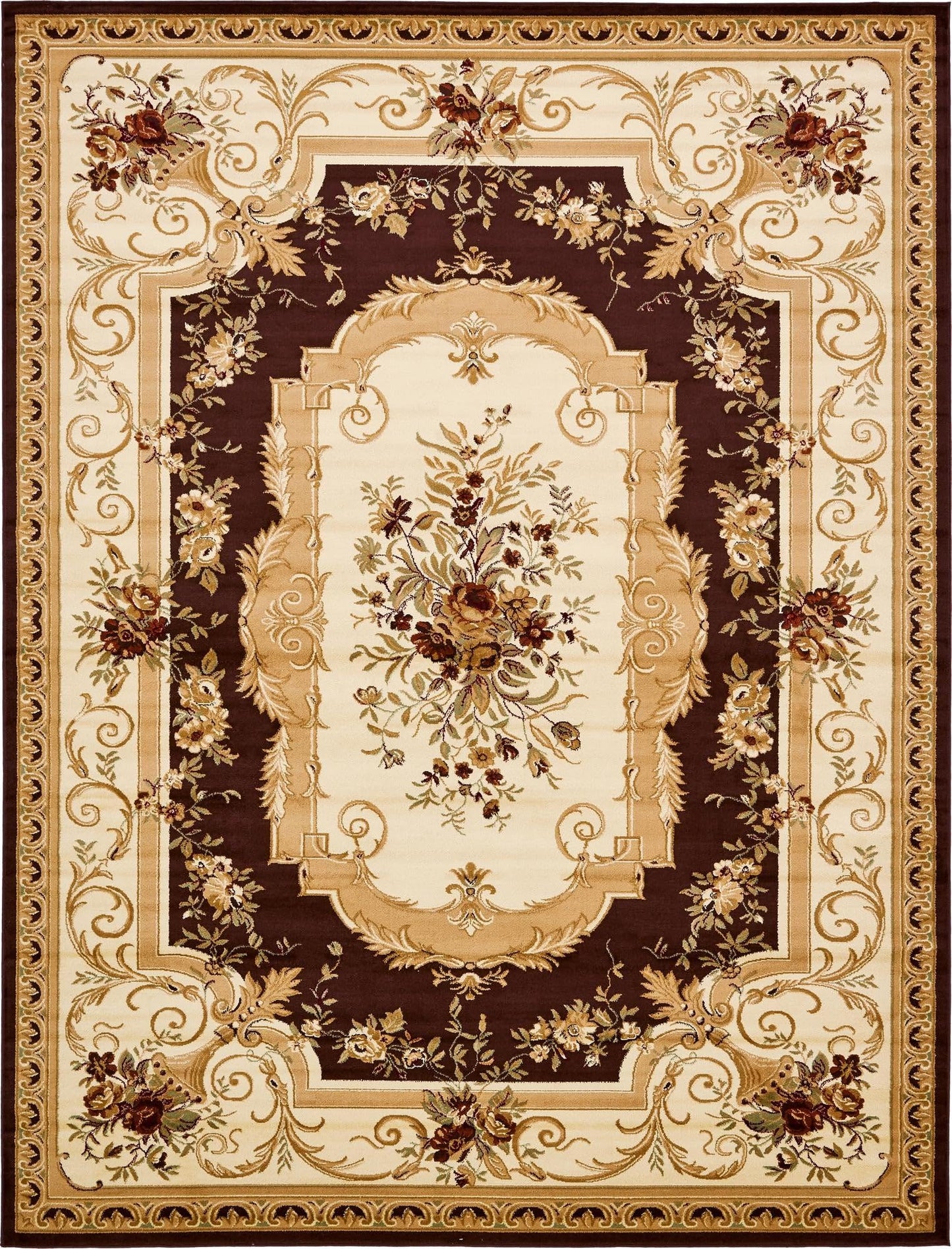 Unique Loom Versailles Collection Traditional Classic Floral Motif Area Rug (10' 0 x 13' 0 Rectangular, Brown/ Ivory)