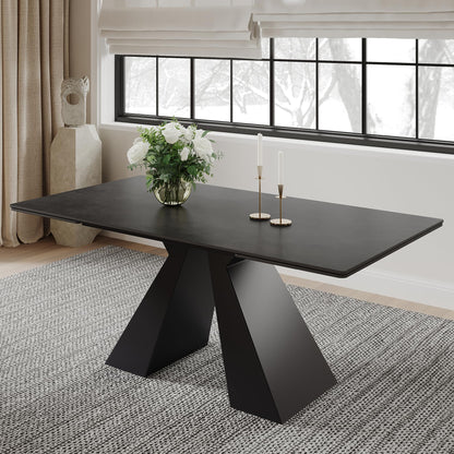 FHKJ Modern Expandable Dining Table- 63" to 94.5" Extendable Dining Room Table, Gray Sintered Stone Top with Black Metal Base - Seats 6-12, Easy Assembly (Table Only)