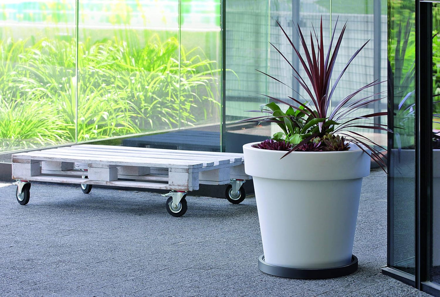 (14.4 inch) Round Rolling Plant Caddy with Edge and Hidden Wheels, Heavy Duty Wheeled Stand for Potted Plant, Universal
