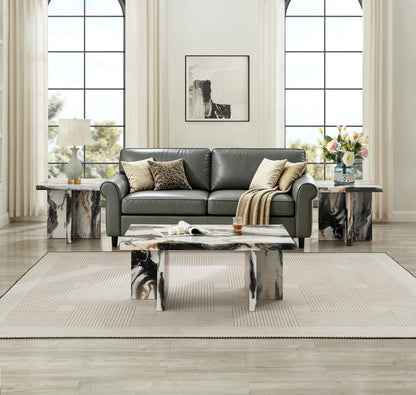 Roundhill Furniture Mchome 3-Piece Coffee Table Set, Coffee Table and Two End Tables, Off-White Faux Marble
