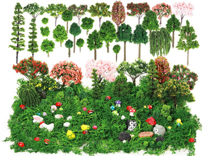 Hoteam 72 Pcs Miniature Garden Accessories Mini Moss Garden Animals Rabbit Owl Miniature Figurines Fake Diorama Trees Natural Outdoor Sheet for DIY Fairy Craft Decor