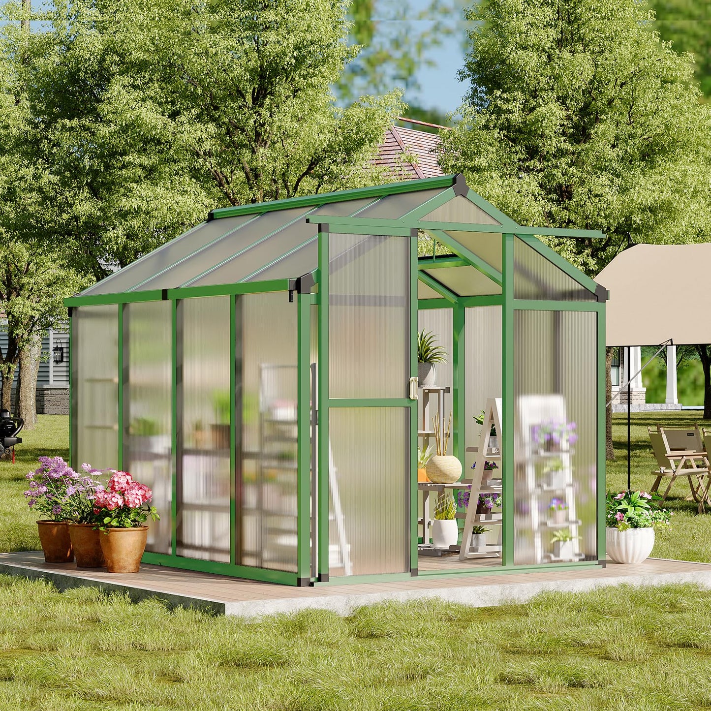 GarveeTech 6X10 FT Greenhouse, Polycarbonate Garden Greenhouse for Outdoors,Aluminum Frame Green House with Lockable Door and Adjustable Roof Vent, Ideal for Backyard Patio and Outside Growing