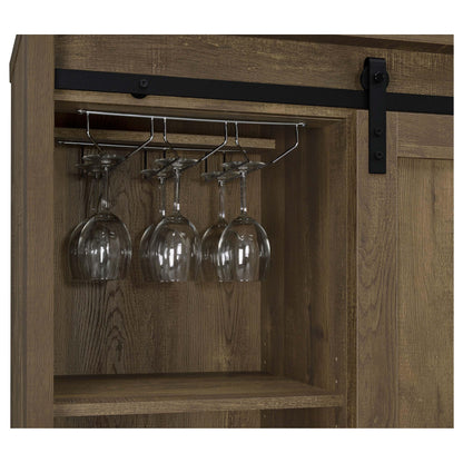 Coaster Home Furnishings Arlington Sliding Barn Door Home Bar Wine Cabinet, Rustic Farmhouse Liquor Cabinet with 3 Shelves, Stemware Rack, and Wine Racks, Oak