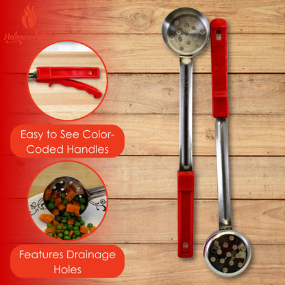 Habanerofire 2 Ounce Slotted Stainless Steel Portion Control Ladle Spoon for Measuring and Serving; Commercial Grade Serving Scoops [Pack of 2]