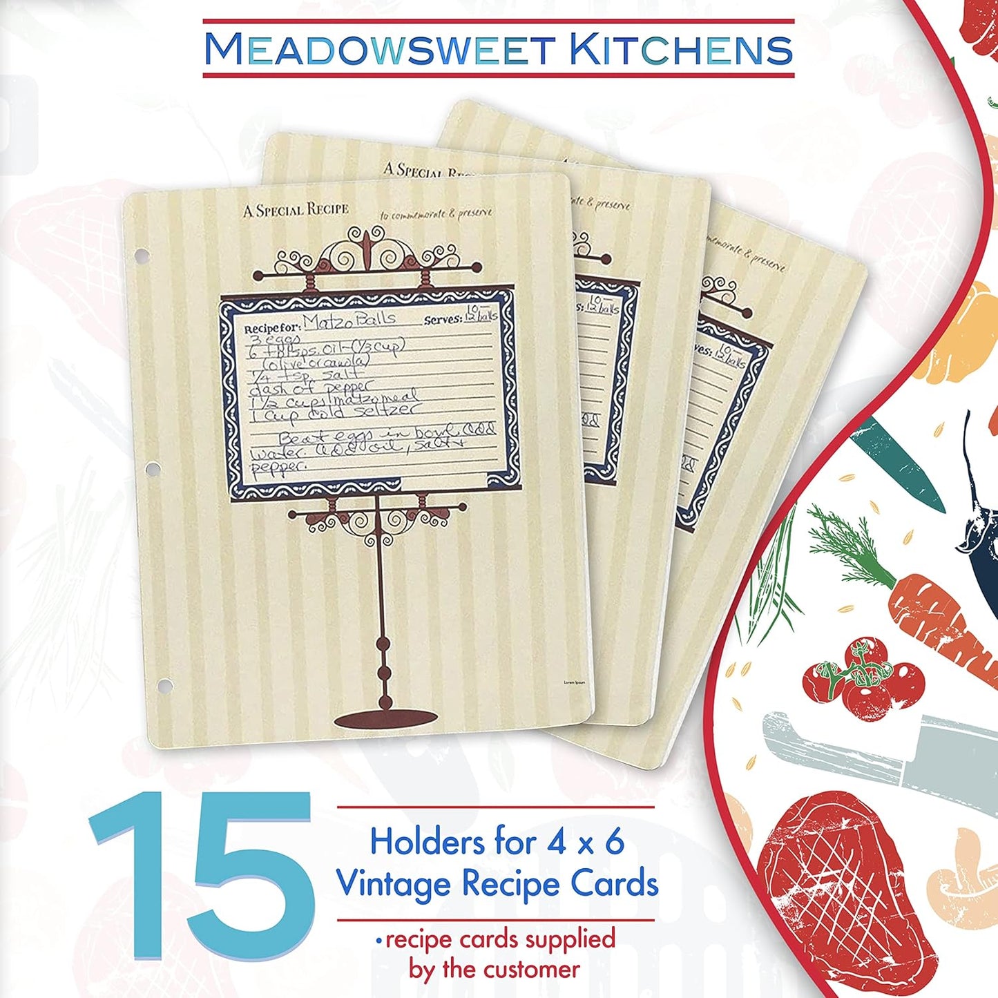 Meadowsweet Kitchens Vintage 4x6 Recipe Card Sheet Protectors for 9x12 3 Ring Binder
