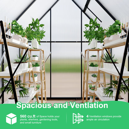 Polycarbonate Greenhouse for Outdoors, Large Walk-InGreenhouse with Quick Setup Structure and Roof Vent, Greenhouse with Ventilation