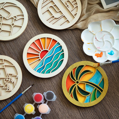 Temlum Wooden Coasters Painting Kit, Paint You Own Coaster Wooden Painting Craft Kit for Adults and Beginners Art Craft Supplies (Landscape)