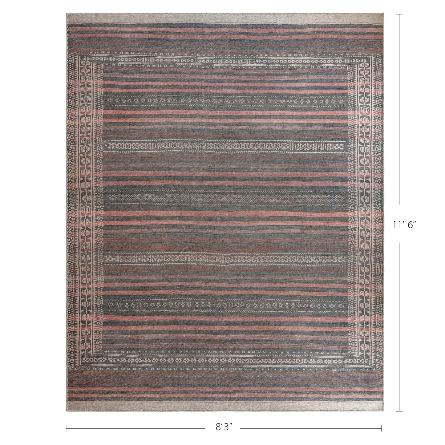 KNOTTING MATTERS Vibe Stripe 8’3” x 11’6” Area Rug – Sand, Charcoal & Clay Heritage Flatweave, Low-Pile – Easy Clean Area Rug – Perfect for Living Room, Dining Room, Bedroom – Pet & Kid Friendly