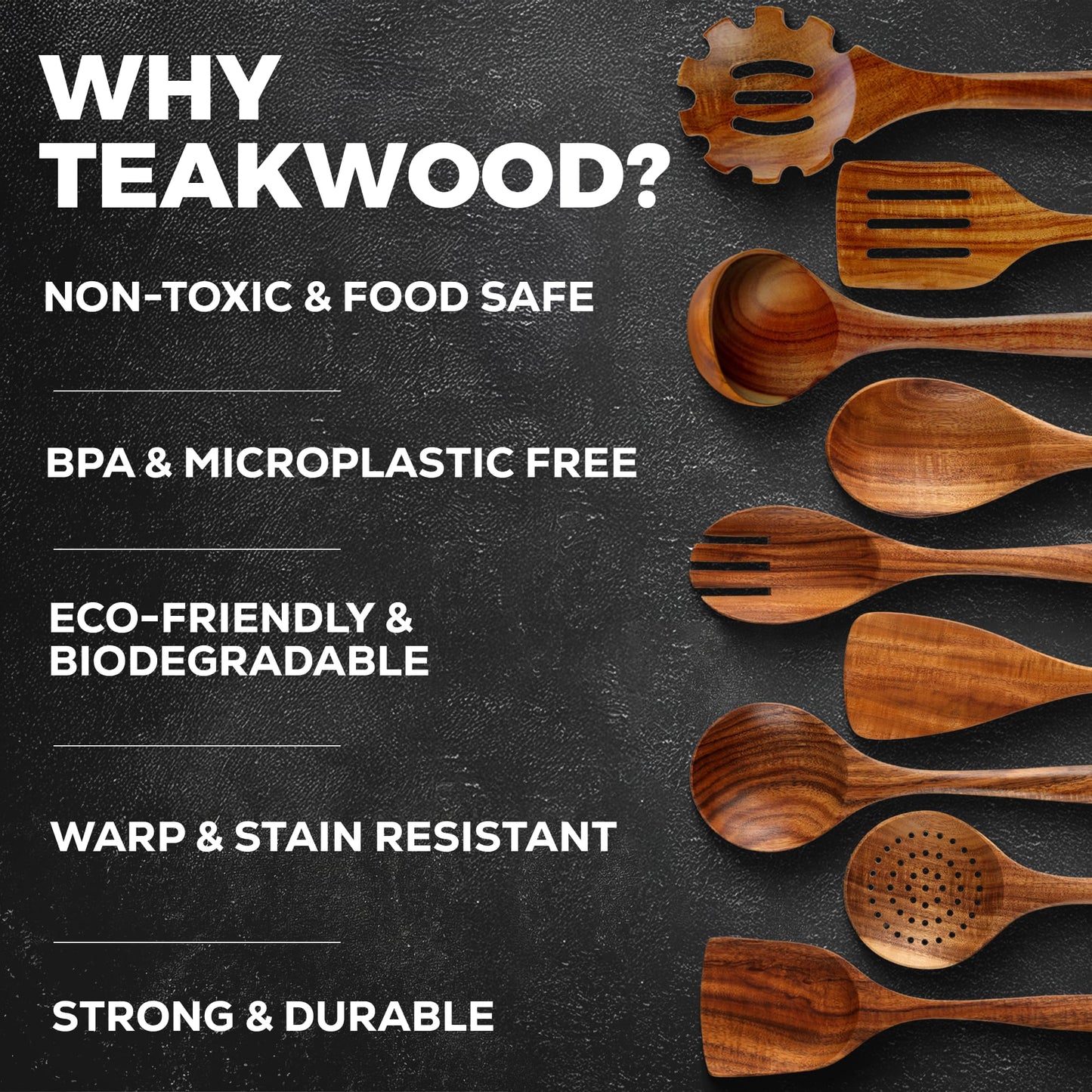 Zulay Kitchen 9-Piece Teak Wood Cooking Utensil Set – Non-Toxic & Non-Stick Safe Wooden Spoons & Kitchen Tools with Comfortable Grip, Smooth Finish Natural Teak – Perfect Kitchen Gift Set