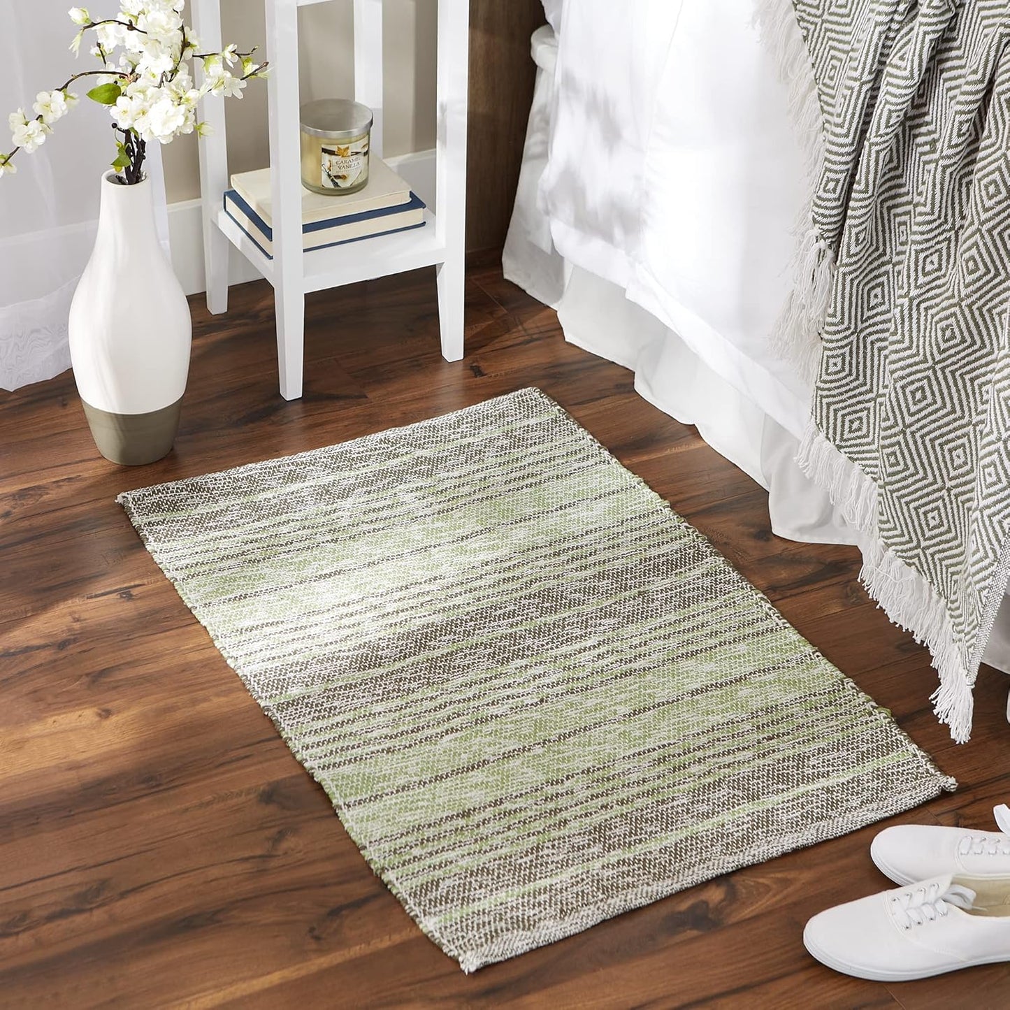 DII Woven Rag Rug Collection, Recycled Yarn Variegated Rustic Stripe, 2x3', Artichoke