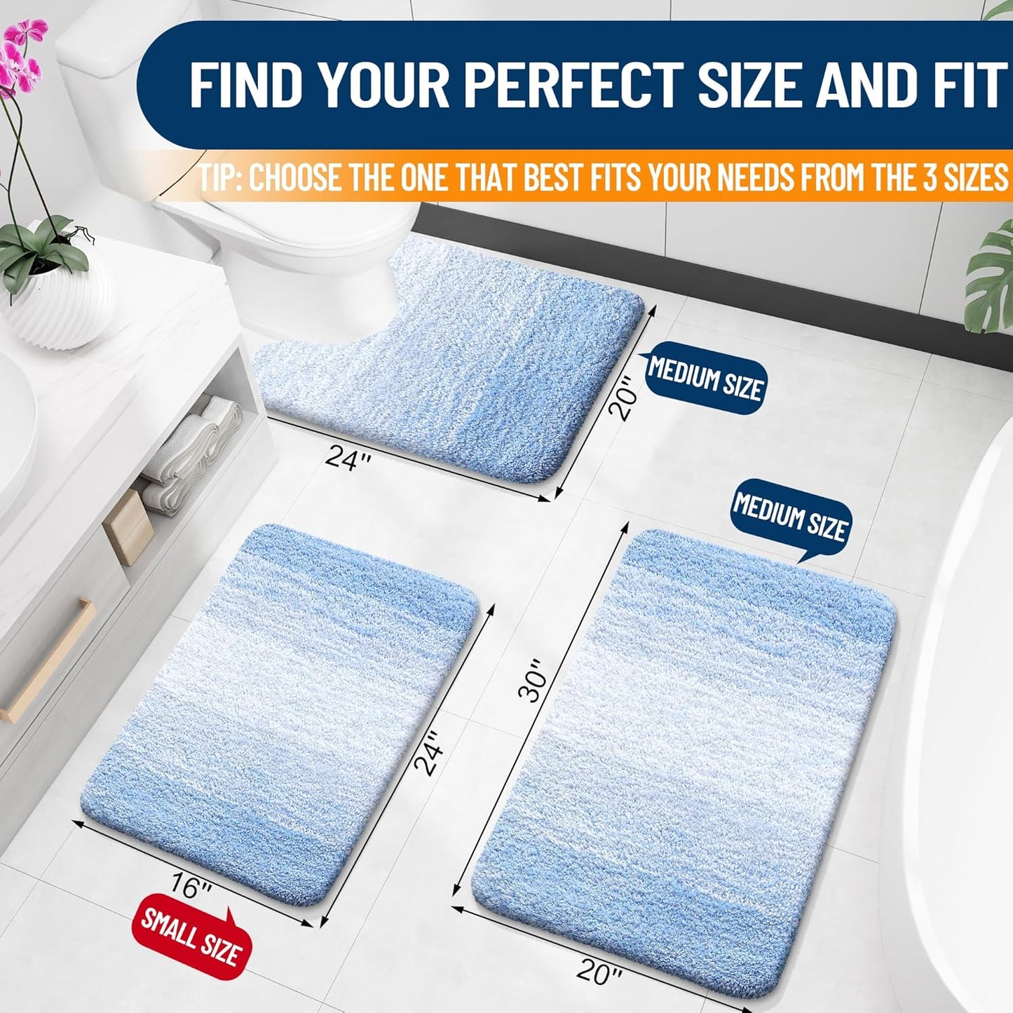 OLANLY Bathroom Runner Rug - Extra Soft Microfiber Mat with Rubber Backing | Quick Dry, Washable, Light Blue 59x20