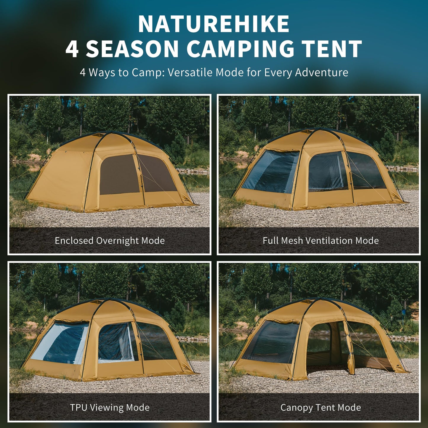 Naturehike Dune Hot Tent with Stove Jack,Double Layer 4 Season Tent,Waterproof 2-4 Person Tents for Camping