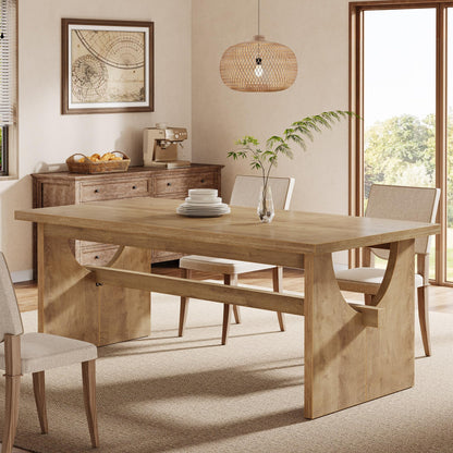 Tribesigns Farmhouse Dining Table for 4-6 People, 63" Large Rectangular Kitchen Dining Room Table with Heavy Duty Double Base for Kitchen Living Room, Rustic Brown