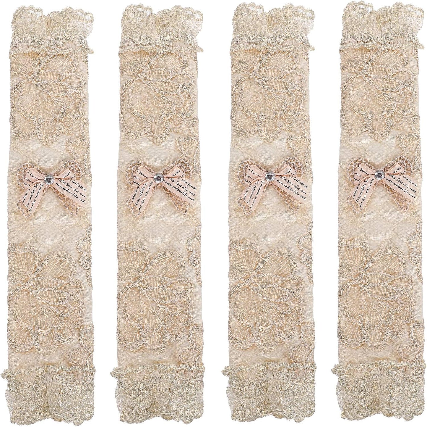 SOLUSTRE 4pcs Refrigerator Handle Gloves, Oven Handle Cover, Kitchen Appliance Accessories Fabric Beige Lace Protector