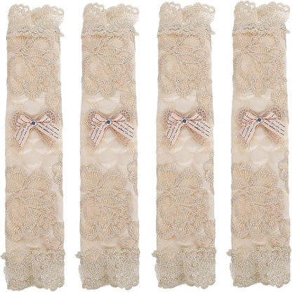 SOLUSTRE 4pcs Refrigerator Handle Gloves, Oven Handle Cover, Kitchen Appliance Accessories Fabric Beige Lace Protector