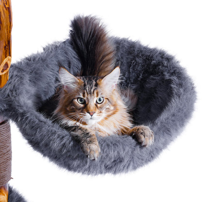 Aesthetic Cat Tree Tower for Large Cats, Large Cat Tree for Maine Coon Indoor Cats with Faux Fox Fur, Solid Wood Sisal Scratching Post, Hammock, Perches, Platform, Toy Ball