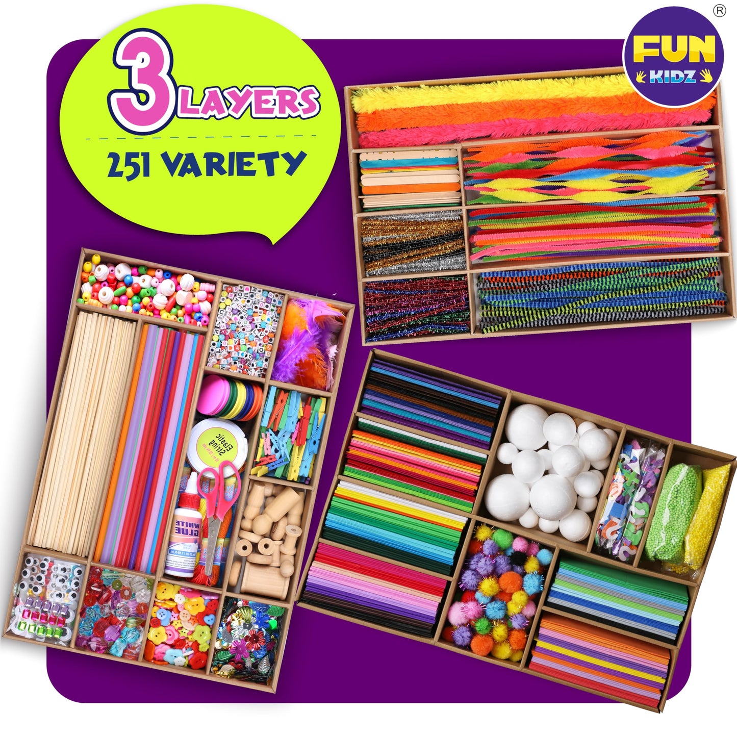 3 Layers Jumbo Arts and Crafts Supplies Warehouse, Biggest Chest Box 17.91Wx12.4L Includes 1600+ Giant Craft Materials Kit for Kids 6-12 Creative Toys Birthday Gift for Preschool Girls and Boys