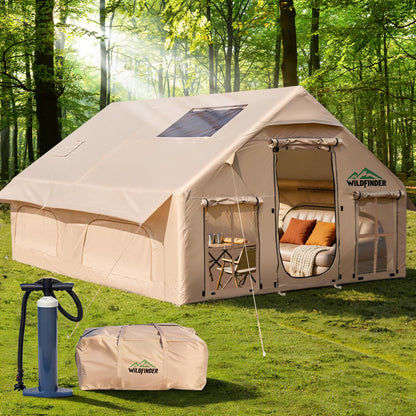 Inflatable Tent with Skylight, Quick Setup Blow Up Tents with Pump, Waterproof Oxford Inflatable House for Camping, Hot Tent with Stove Jack, Air Glamping Tents for Camping Adult 10-12 Person