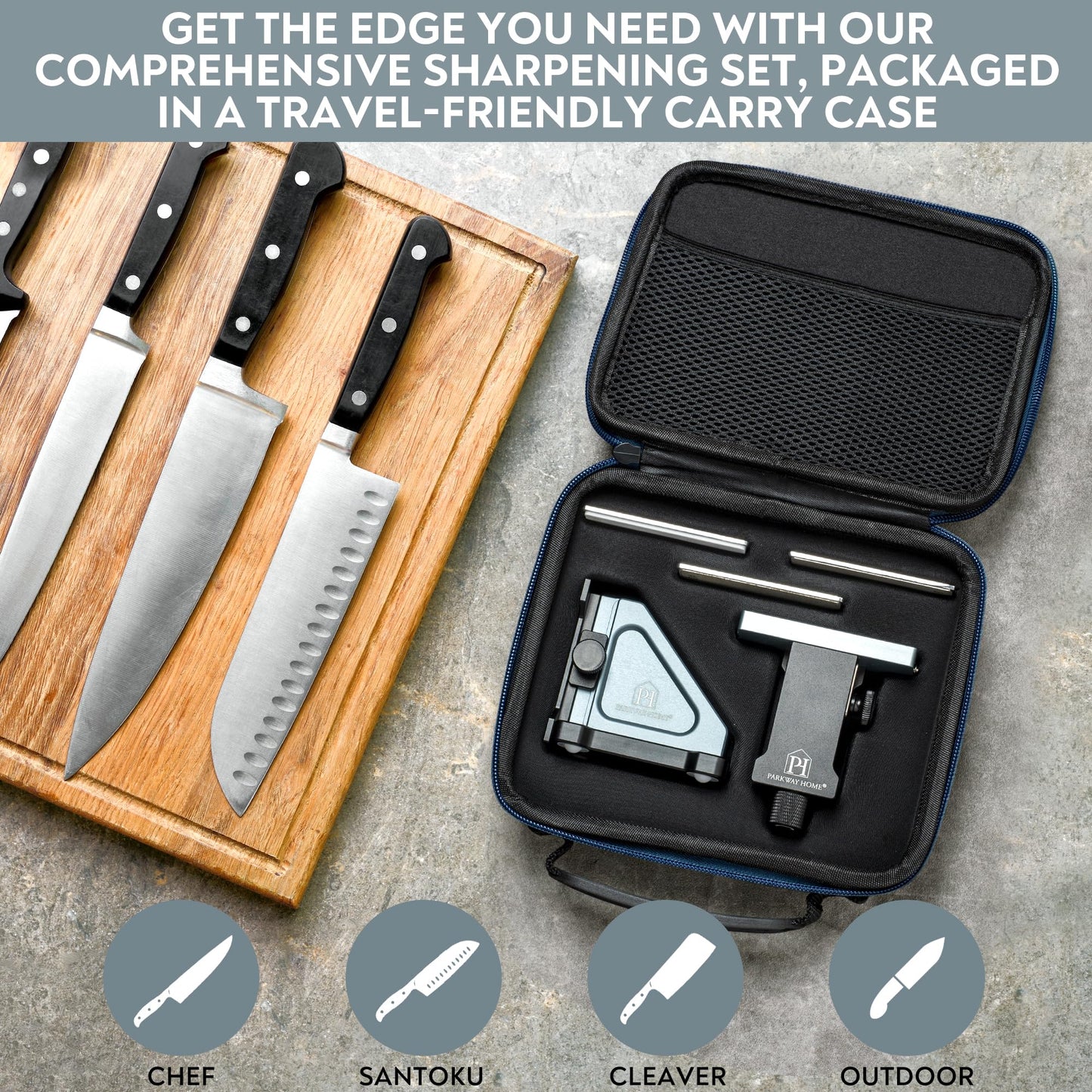 PATENTED ORIGINAL ADJUSTABLE ROLLING KNIFE SHARPENER KIT: Adjustable Height, 10° to 40° for 30 Angle Options, Removeable Diamond Plates with Travel Case - Kitchen Knife Sharpener