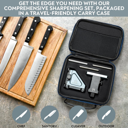 PATENTED ORIGINAL ADJUSTABLE ROLLING KNIFE SHARPENER KIT: Adjustable Height, 10° to 40° for 30 Angle Options, Removeable Diamond Plates with Travel Case - Kitchen Knife Sharpener