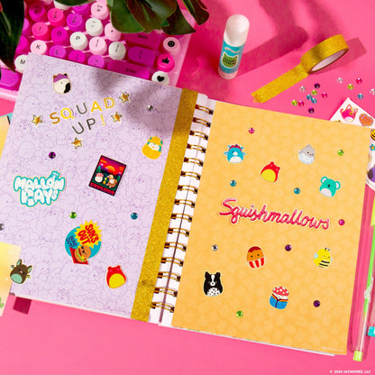Squishmallows Original DIY Journaling Set, Journaling Kit with Gel Pens, Stickers, Sticky Notes, and Gems, Scrapbook for Kids, Cute Stationary Set, Notebook for Girls, Diary for Girls Ages 8-12