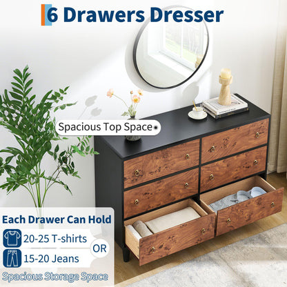 IDEALHOUSE 6 Drawers Dresser for Bedroom, 47" Wide Modern Chest of Drawers with Vintage Circle Handle w/Curved Profile Design, Wood Dresser for Living Room, Hallway, Entryway, Natural Oak
