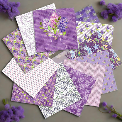 VIVIQUEN 24 Pack Purple Floral Scrapbook Paper, 12-inches Garden Flower Botanical Single-Sided Specialty Craft Paper Folded Flat for DIY Background Card Art Photo Album Decor