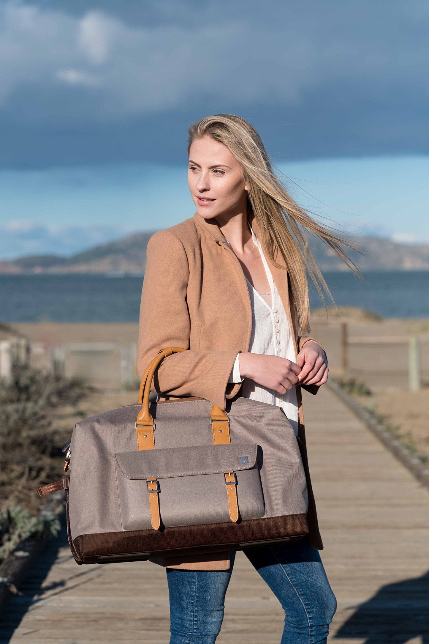 Moshi Vacanza Weekend Travel Bag, Duffle Canvas Luggage, Weather-Resistant Handbag- Gray