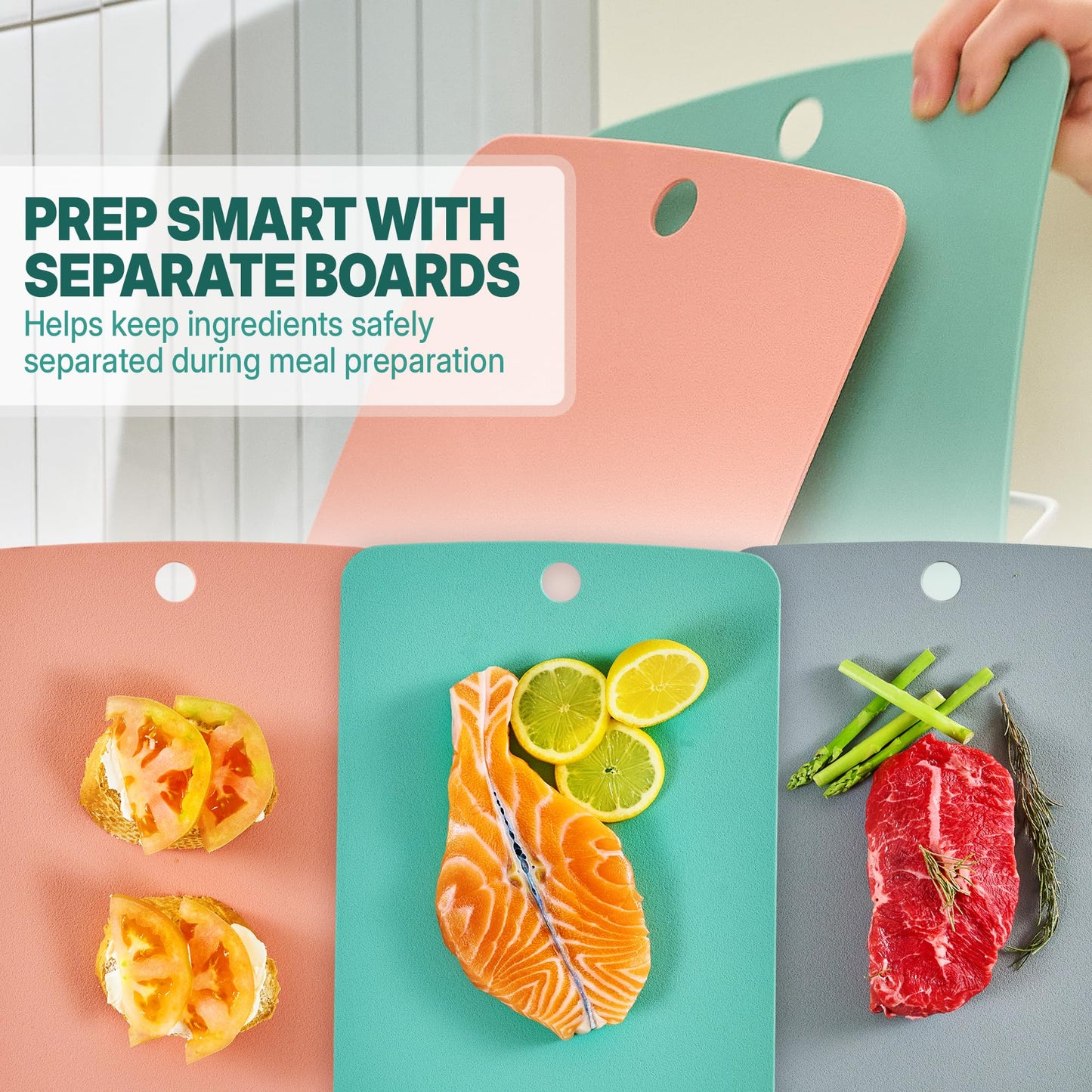 Firgi TPU Small Cutting Board Set of 3 9"x12" - Flexible Cutting Mats for Kitchen Knife Friendly, Cutting Mat Non-Slip Chopping Board Double Sided Scratch Resistant Food Grade Coral Mint Gray
