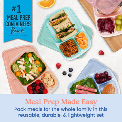Bentgo Easyboxes - Original Stackable Lunch Boxes - Reusable 3-Compartment Food Containers for Kids and Adults - Bento Lunch Box for Meal Prep, School, & Work - BPA Free, (Pastels (4-Pack))